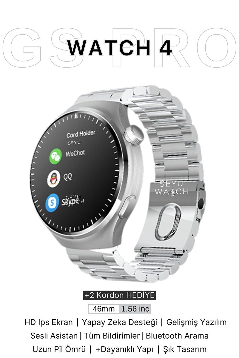 SEYUWATCH Watch Gs 4 Pro Akıllı Saat Iphone Ve Android Tüm Telefonlara Uyumlu Nfc&arama Gümüş Smartwatch