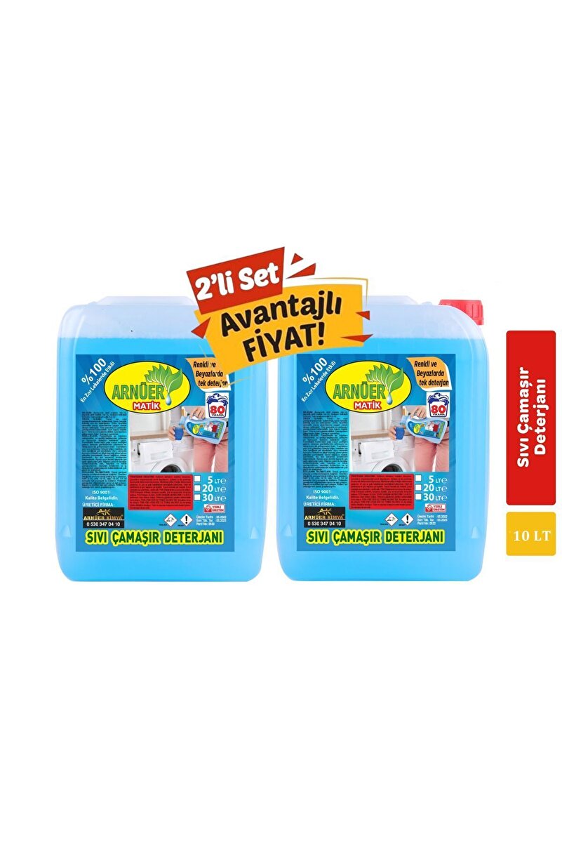 ARNÜER Matik Sıvı Deterjan Renkli Beyaz 10 lt 2 Lİ SET