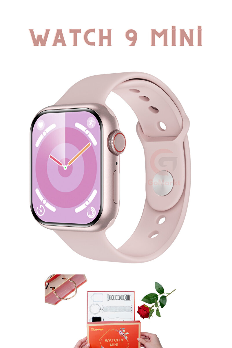 GoMarkt Watch 9 Mini Hediye Kutulu, 3 Kordonlu, Bileklik Hediyeli, AMOLED Ekranlı 3 Renk