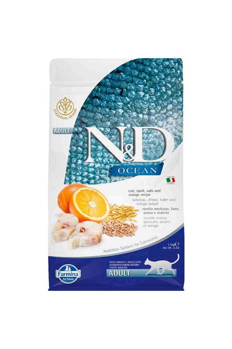 N&D Nd Ocean Kedi Maması Morina Balıklı Ve Portakallı Düşük Tahıllı 1,5 Kg