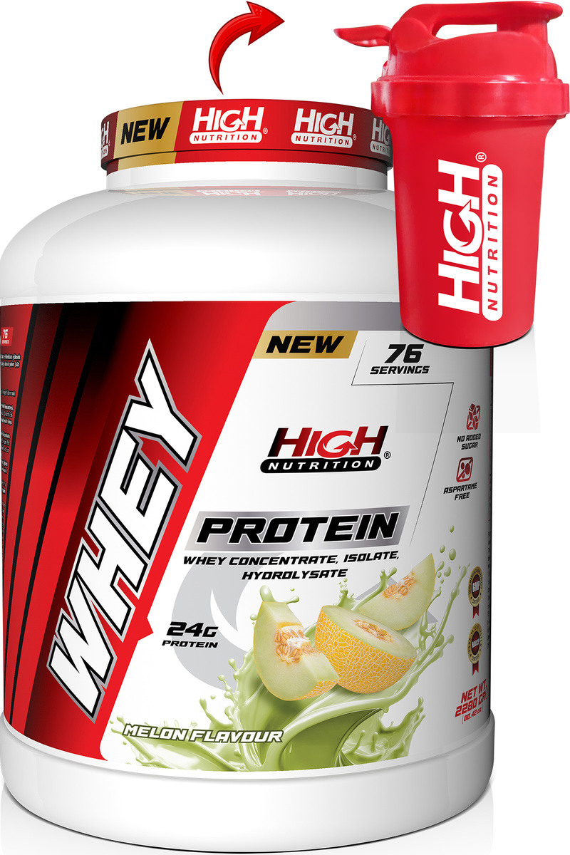 High Nutrition Whey Protein 2280 gr Kavun Aromalı Protein Tozu 24 gram Protein 76 Servis Shaker Hediye