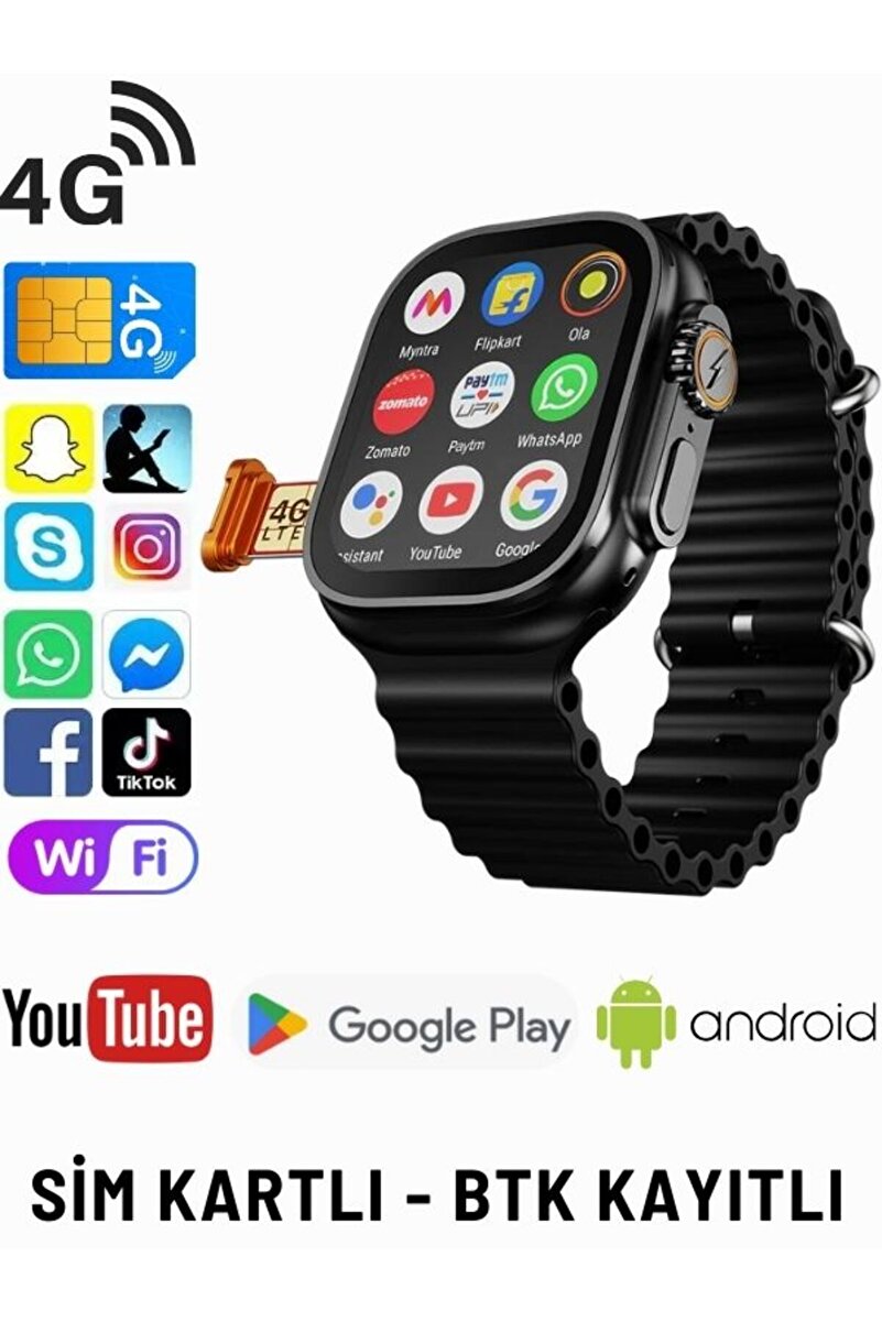 SONREİR Ultra 4G Lite Sim Kartlı Android Akıllı Saat GPS, Wİ-Fİ,Youtube,Çocuk iPhone Huawei Uyumlu 9
