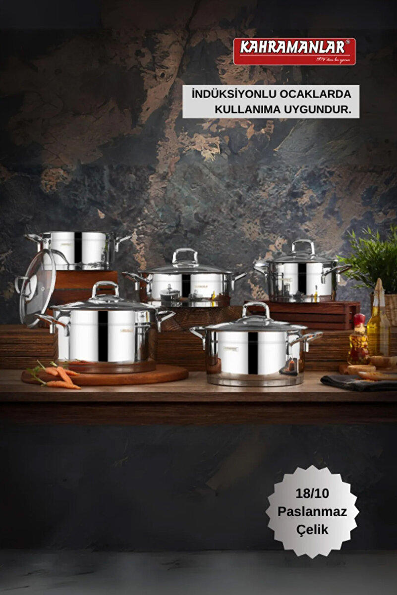 Kahramanlar Sırma 10 Parça Çelik Tencere Takımı