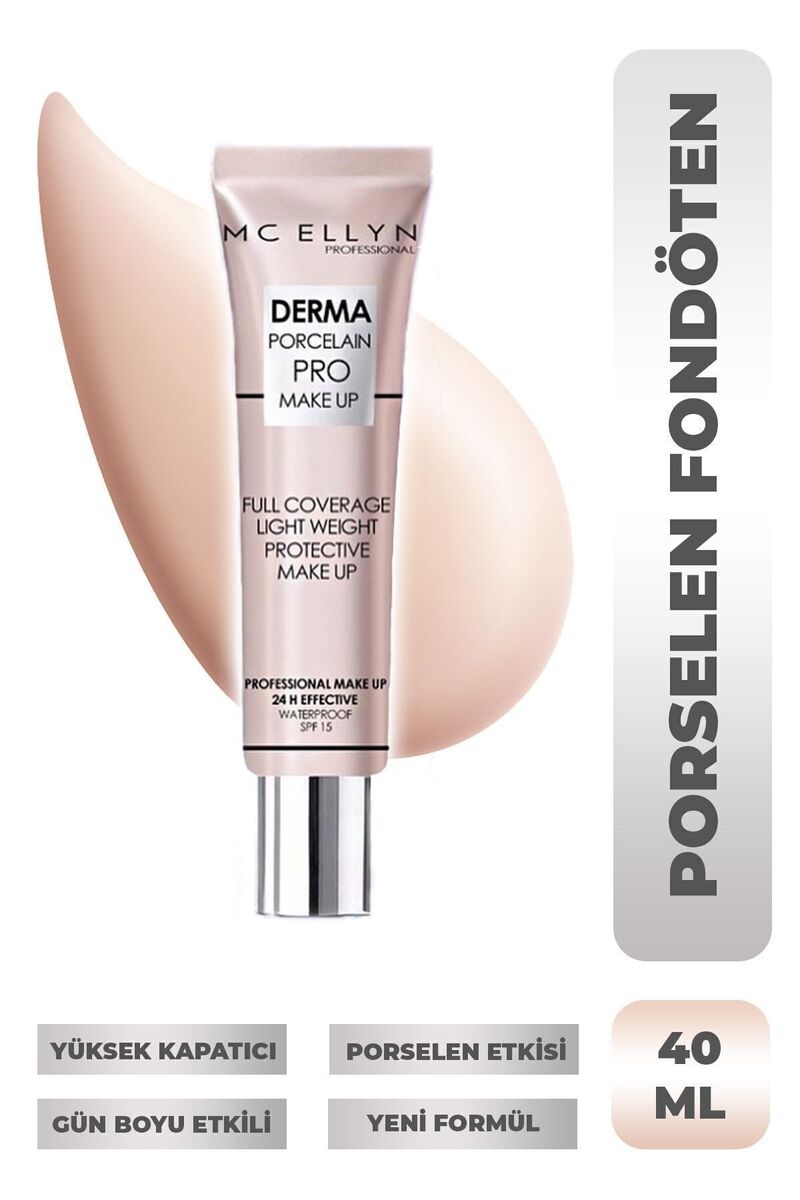 Mcellyn Saten Görünüm Porselen Fondöten Waterproof - 01 Açık Beyaz