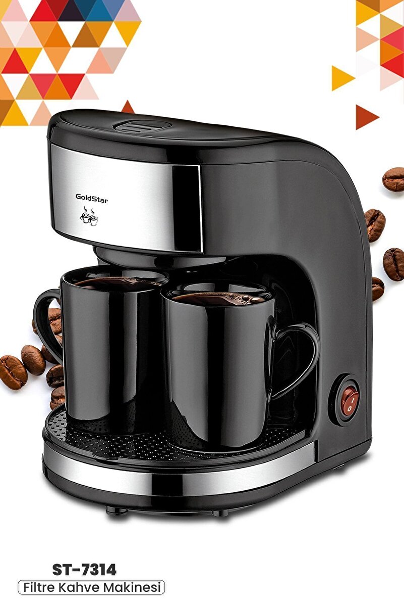 GoldStar Paslanmaz Çelik Yıkanabilir Filtreli Çift Kupalı Filtre Kahve Makinesi ST7314