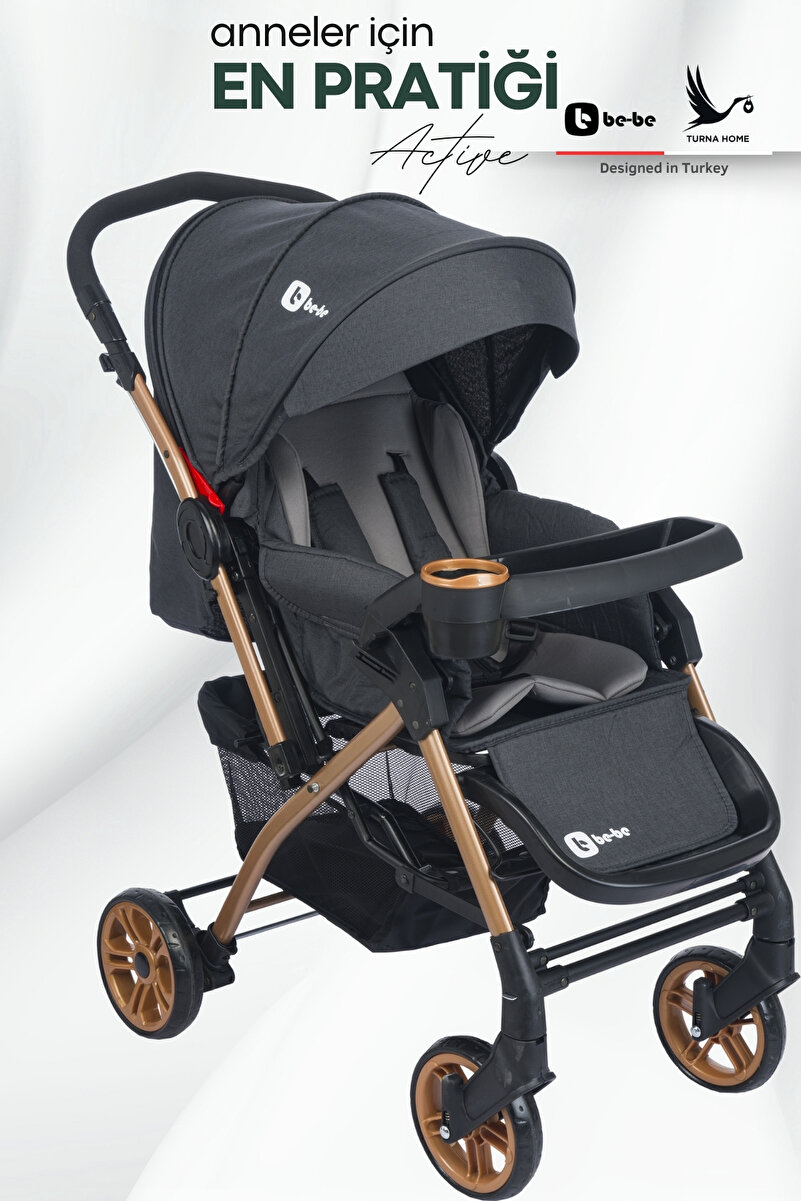 4Baby Be-be Turnahome Active Çift Yönlü Tam Yatış Pozisyonlu Pratik Katlanır Mama Tablalı Bebek Arabası
