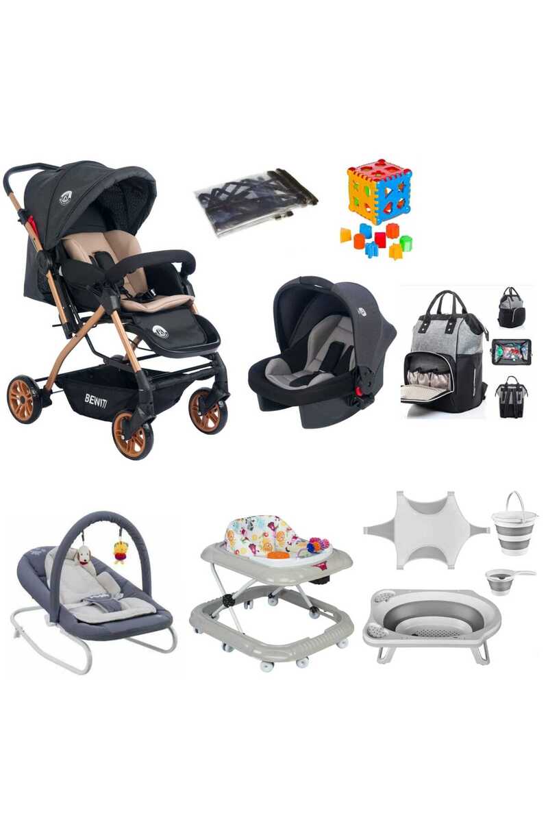 4KİDS Bebek Çeyiz Seti Çift Yön Bebek Arabası Puset Anakucağı Yürüteç Katlanır Küvet Seti Bebek Çantası