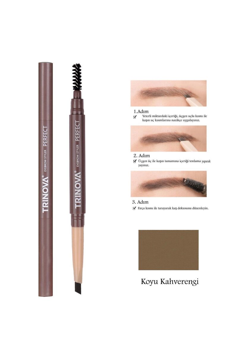Trinova Koyu Kahve Fırçalı Kaş Kalemi Double-ended Eyebrow Pencil