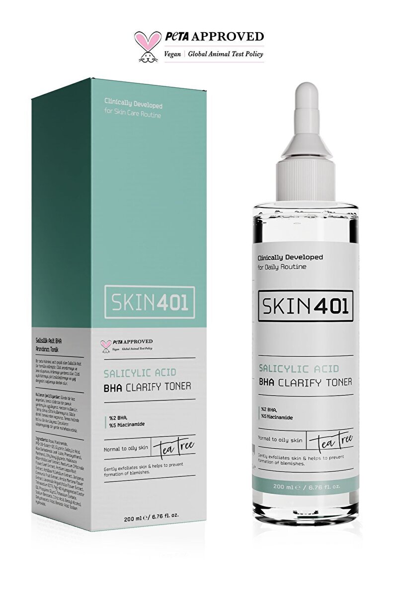 Skin401 %2 Salisilik Asit BHA Tonik 200 ml – Arındırıcı, Siyah Nokta ve Gözenek Karşıtı, Sebum Dengeleyici