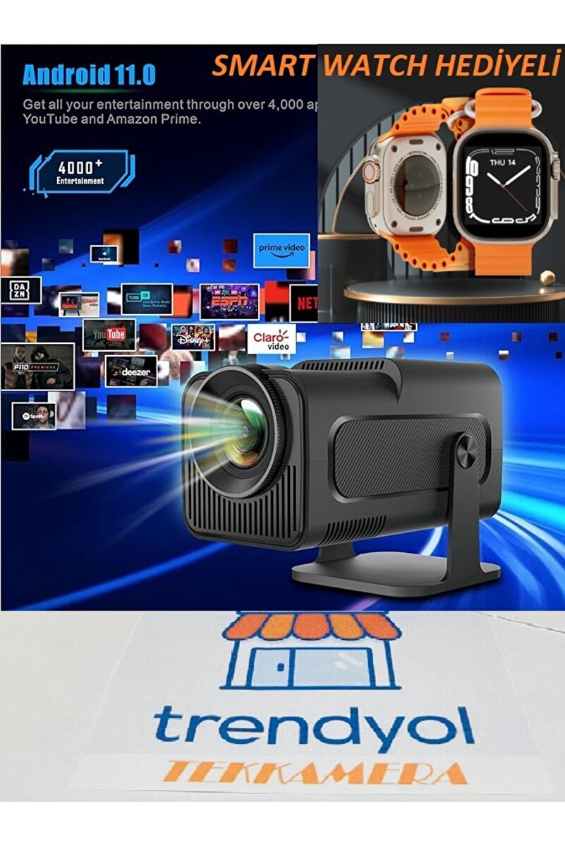Genel Markalar 4K HY320 PRO 1080P 400 LUMEN ULTRA HD ANDROID 12 HDMI WIRELESS BLUETOOTH YUKSEK ISIK GUCU VE NETLIK