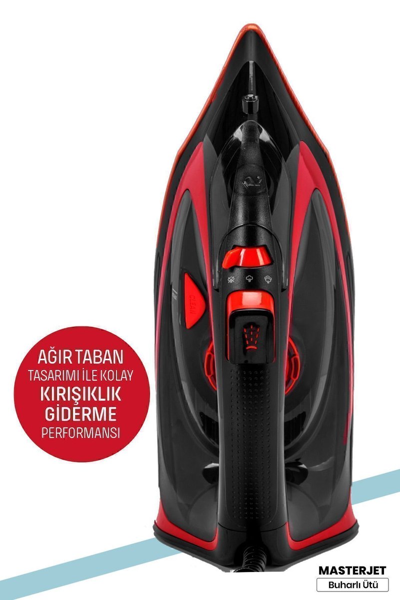 GOLDMASTER Masterjet 2600 Watt Seramik Ağır Taban Teknolojisi Ile Kolay Kırışık Gideren 180 gr Şok Buharlı Ütü