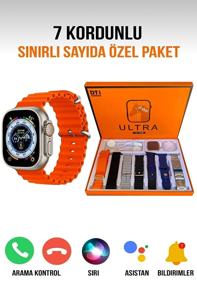 EMİN ENSAR HOME Watch Ultra 8 - Ultra 7 in 1 (7 Kordonlu Akıllı Saat) 49mm