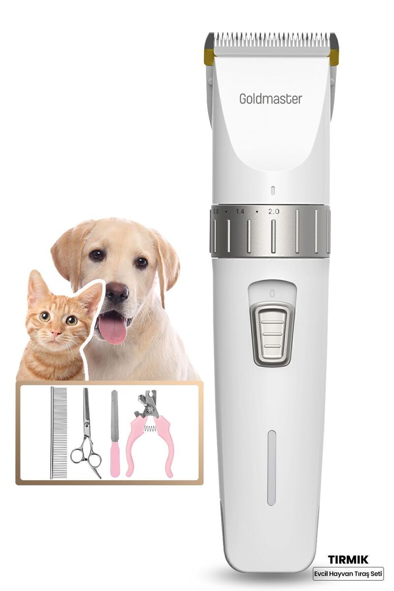 GOLDMASTER Tırmık 10 in 1 Ayarlanabilir Şarjlı Kedi Köpek Tıraş Makinesi Pet Evcil Hayvan Tüy Kesme Aparatlı