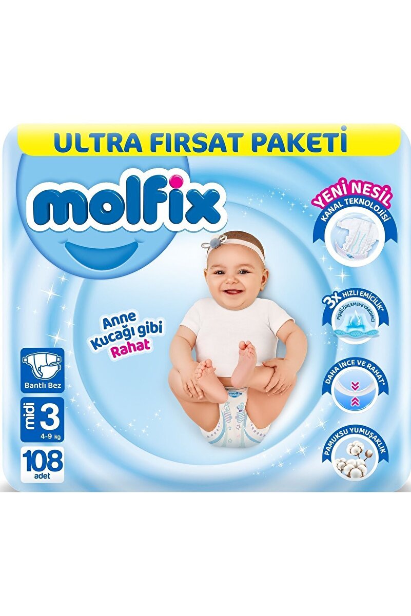 Molfix Bebek Bezi Ultra Fırsat Paketi Midi 3 No 108 Li
