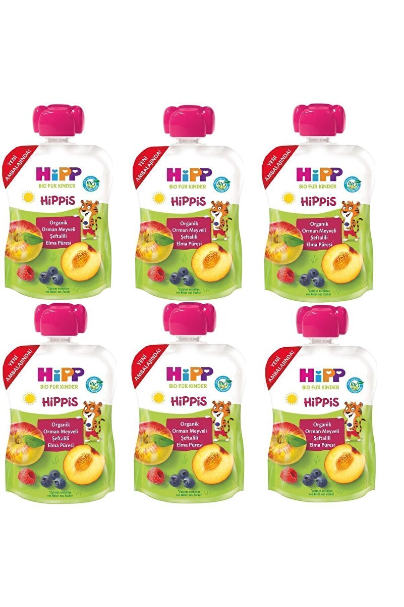 Hipp Organik Orman Meyveli Şeftalili Elma Püresi 100gr X 6adet