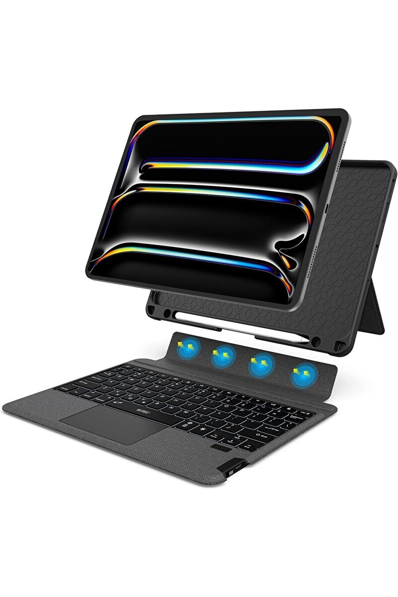 Fogy İpad Pro 11 2024/2025 M4/ Çipli A2837 Uyumlu Klavye Mag Touchpad Klavyeli Standlı Klavyeli Kılıf