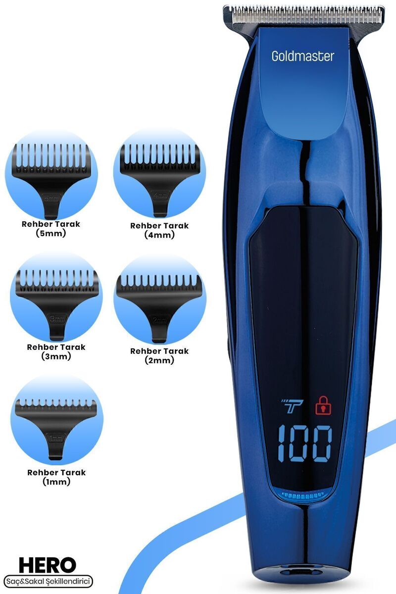 GOLDMASTER Hero Led Ekranlı Paslanmaz Çelik Başlıklı Saç Sakal Şekillendirme Makinesi Gm8169