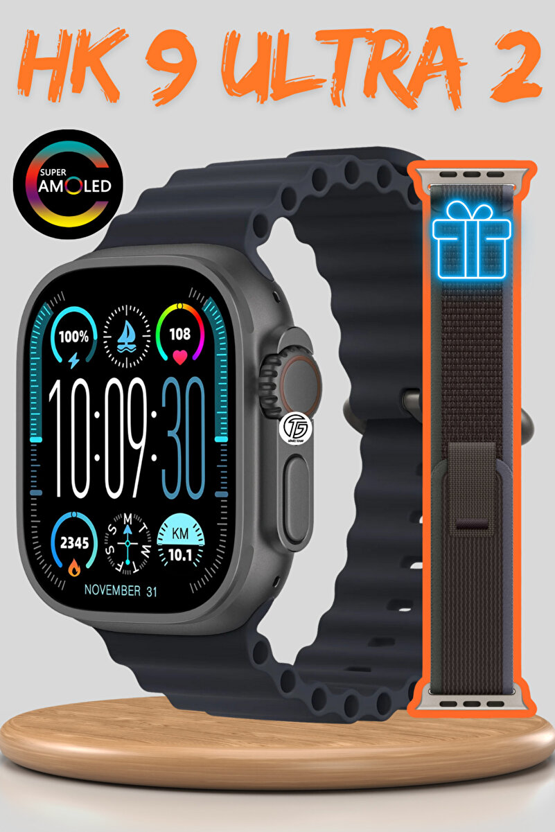 QÜMÜŞ HK 10 Ultra 49mm Akıllı Saat  Watch 9 Ultra 2 Serisi Amoled Ekranlı Kadın Erkek Kol Saati Çift Kayış