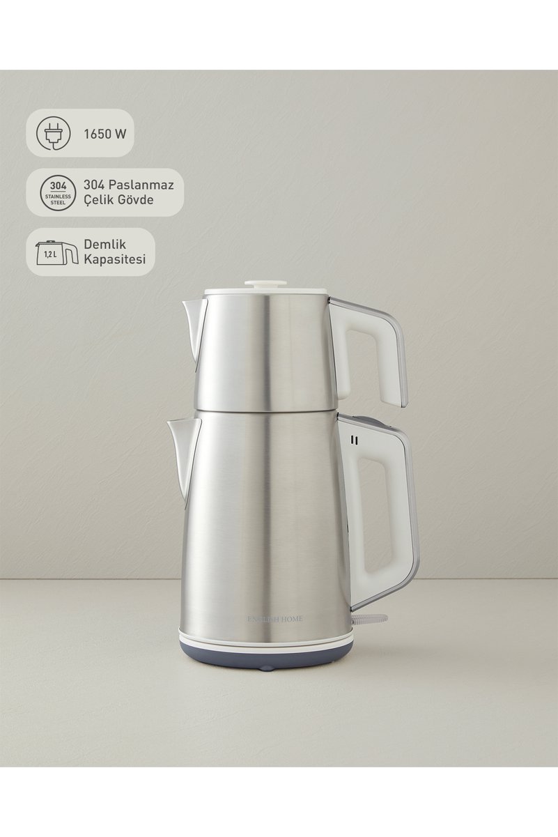 English Home CMK 6010 Inox Çay Makinesi ve Kettle Beyaz-Krom