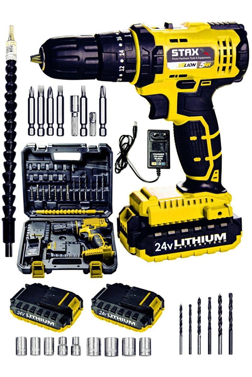 STAXX POWER Stx1069 24v Çift Akülü Şarjlı Vidalama Darbeli Matkap Çantalı Set + 24parça Usta Seti