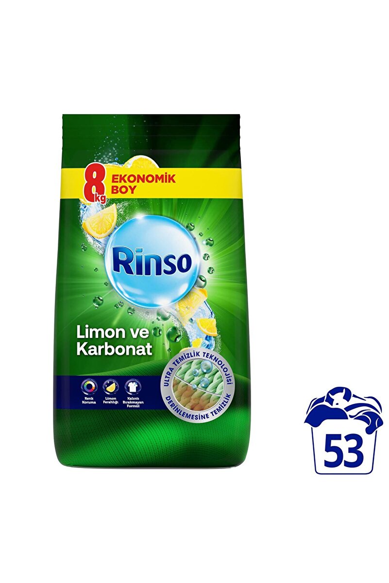 Rinso Toz Deterjan Limon Karbonat Renkliler Ve Beyazlar Için Derinlemesine Temizlik 8 Kg