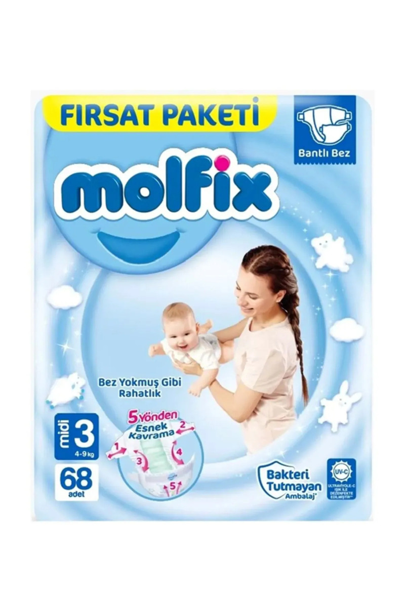 Molfix Bebek Bezi 3 Beden Midi Dev Ekonomik Paket 68 Adet