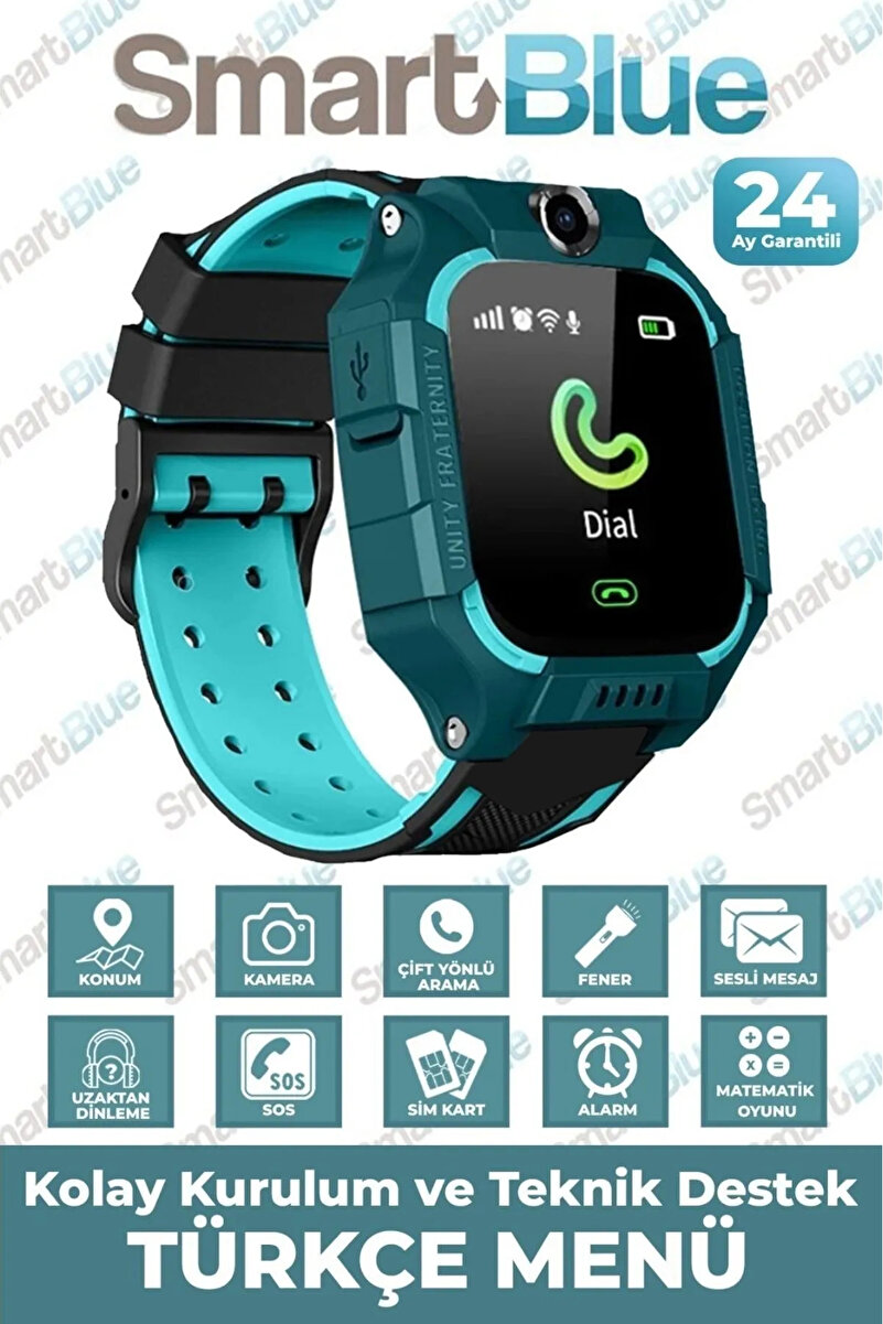 SMARTBLUE Sim Kartlı, Konum Takipli, Sos Acil Arama Ve Imei Kayıtlı Akıllı Çocuk Takip Saati
