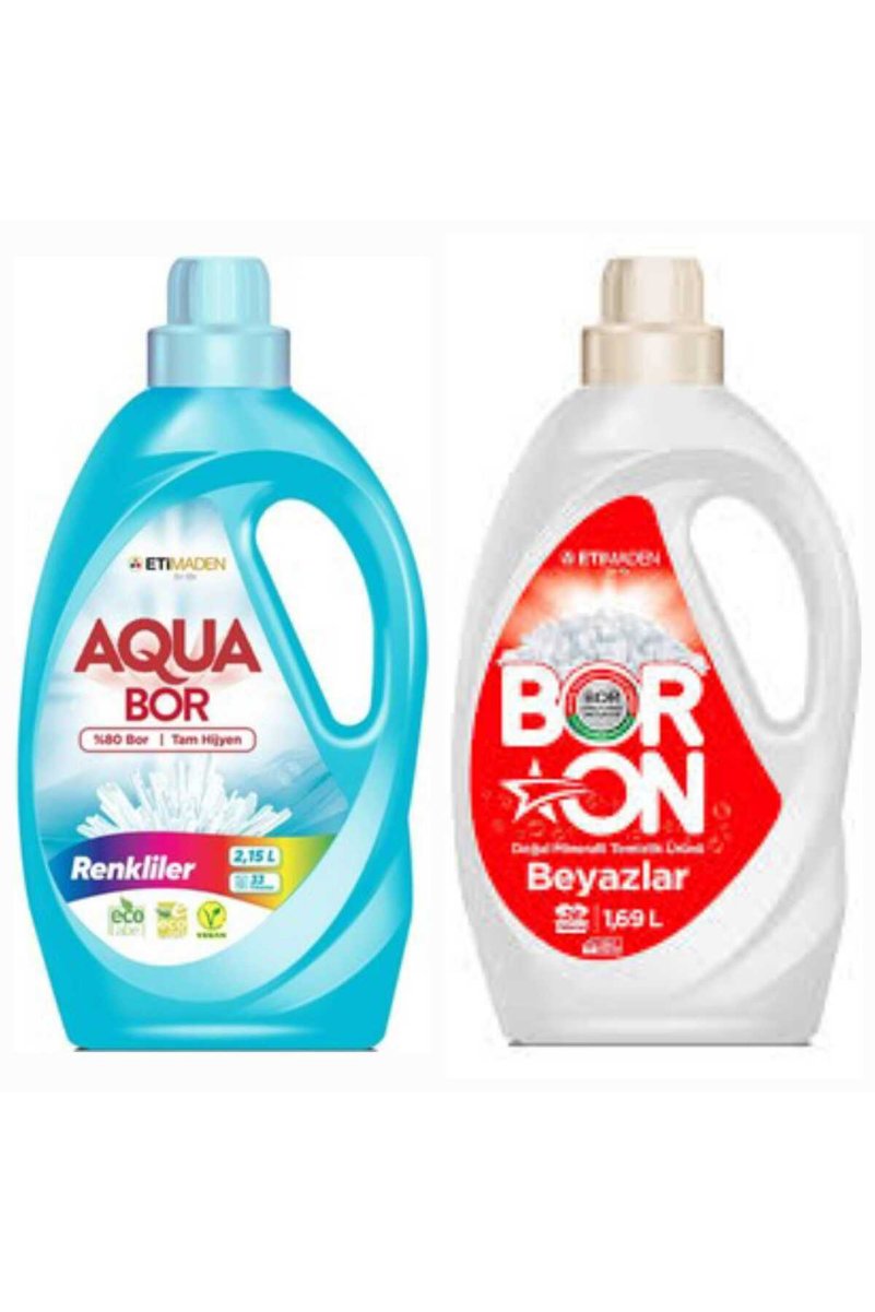 Aquabor DOĞAL MİNERALLİ RENKLİLER İÇİN 33 YIKAMA+ BORON SIVI BEYAZLAR İÇİN 26 YIKAMA TM