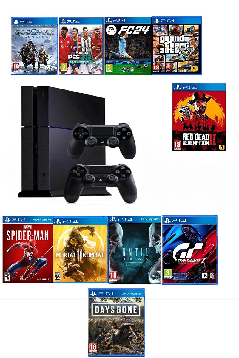 Sony Ps4 1 Tb FAT Kasa 10 Oyunlu 2 Adet V2 Kol (11.00V) Teşhir Ürün 12 Ay Garanti