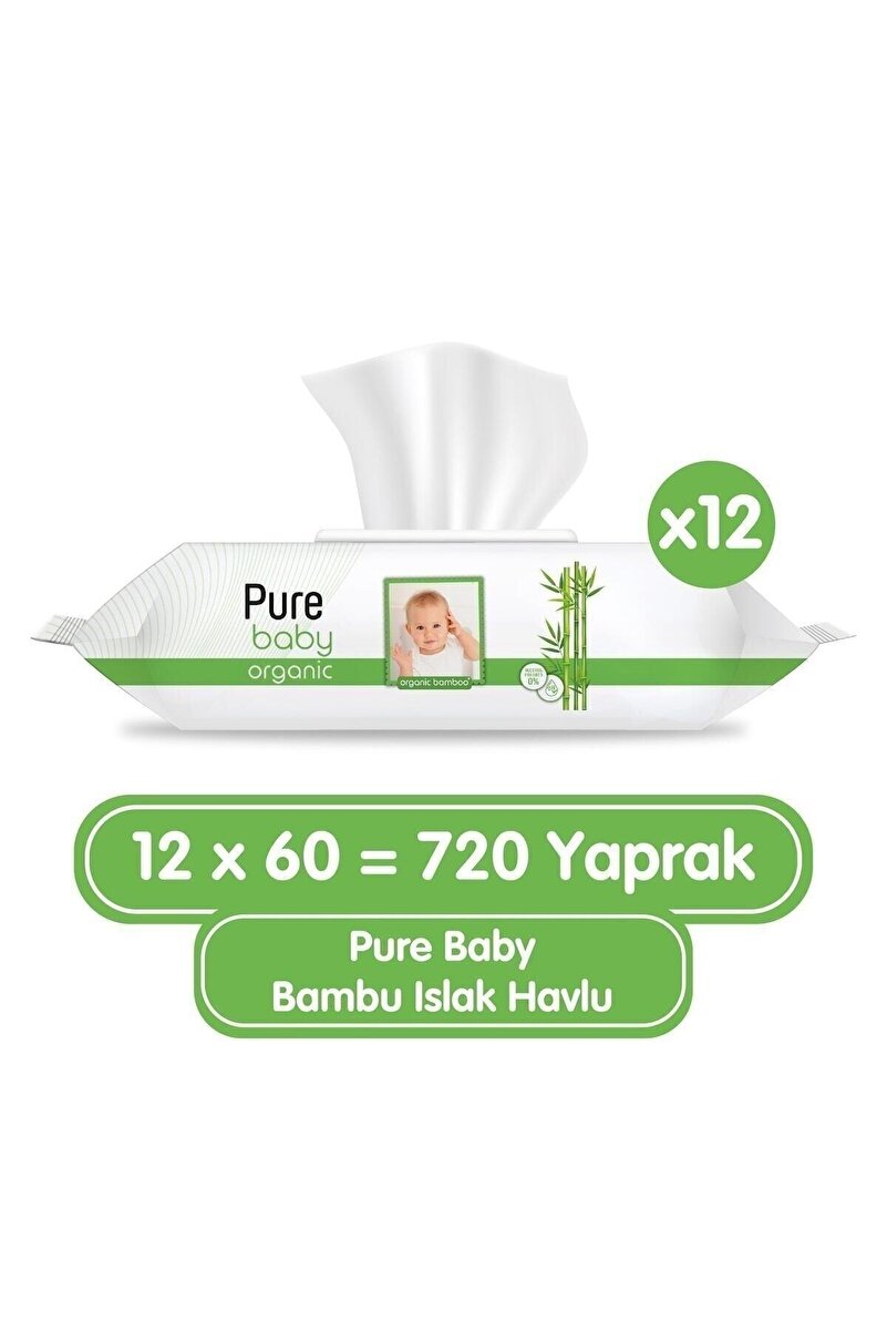 Pure Baby Organik Bambu Özlü Islak Havlu 12×60 (720 Yaprak)
