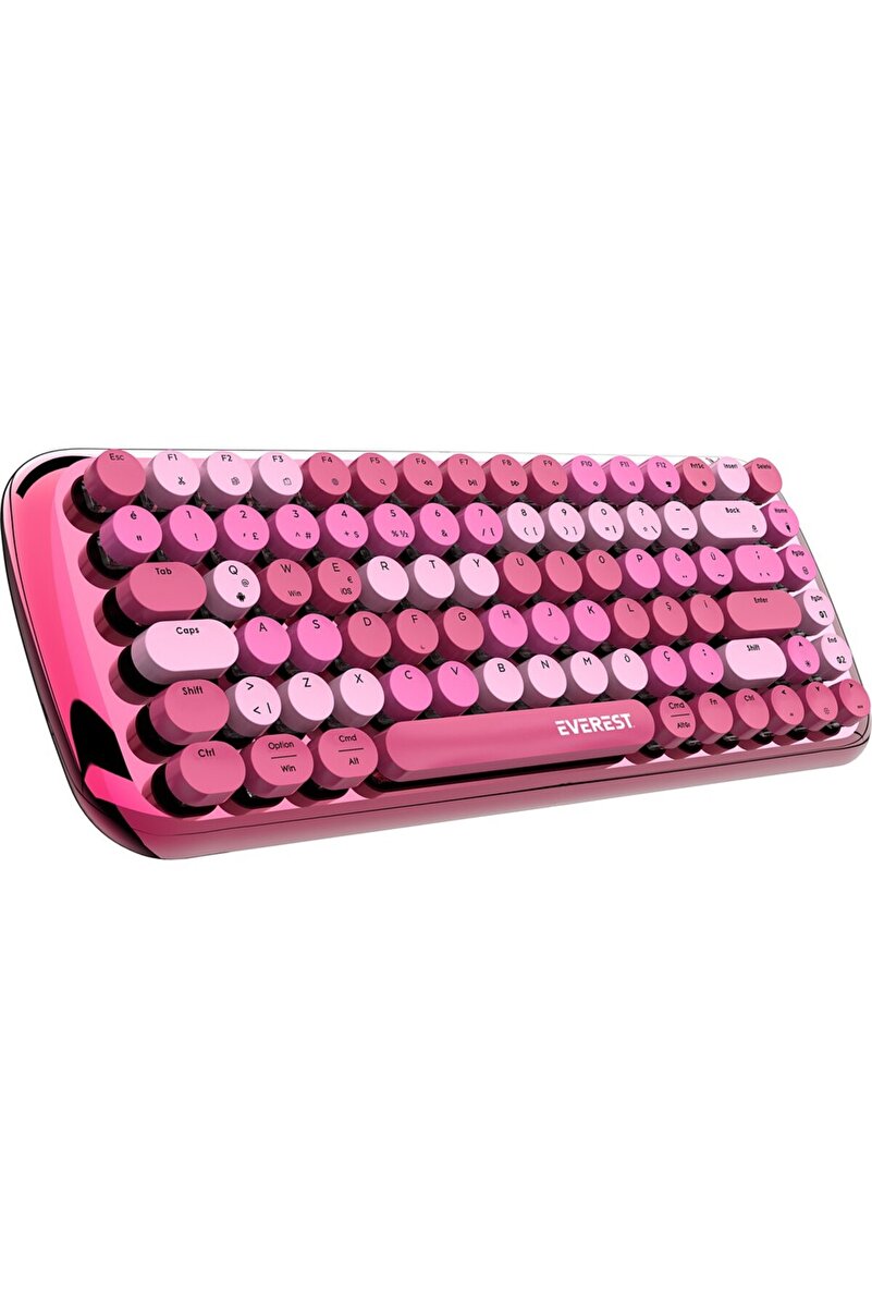 Everest Kb-Bt09 Parry Renkli Tuşlu Pembe Bluetooth+ 2.4Ghz Q Yuvarlak Tuşlu Mekanik Kablosuz Klavye