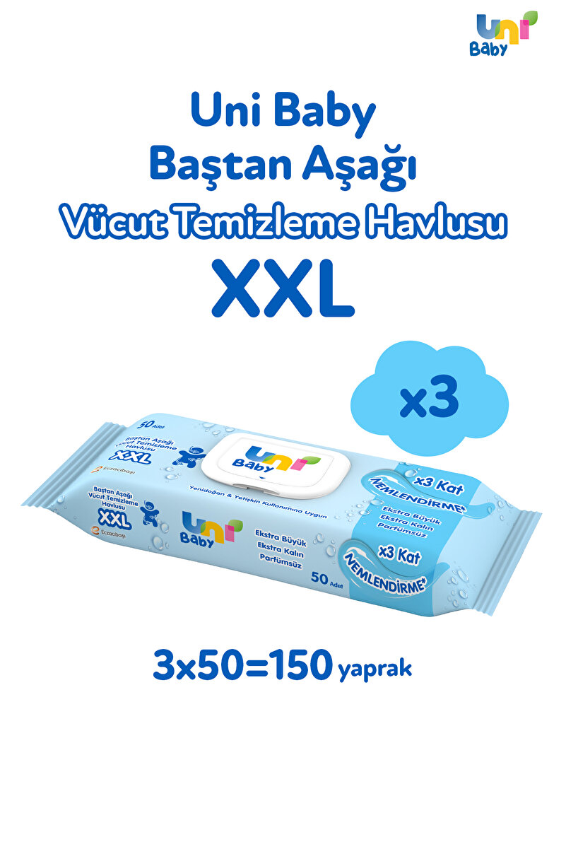 Uni Baby Vücut Temizleme Havlusu Xxl 3'lü 150 Yaprak
