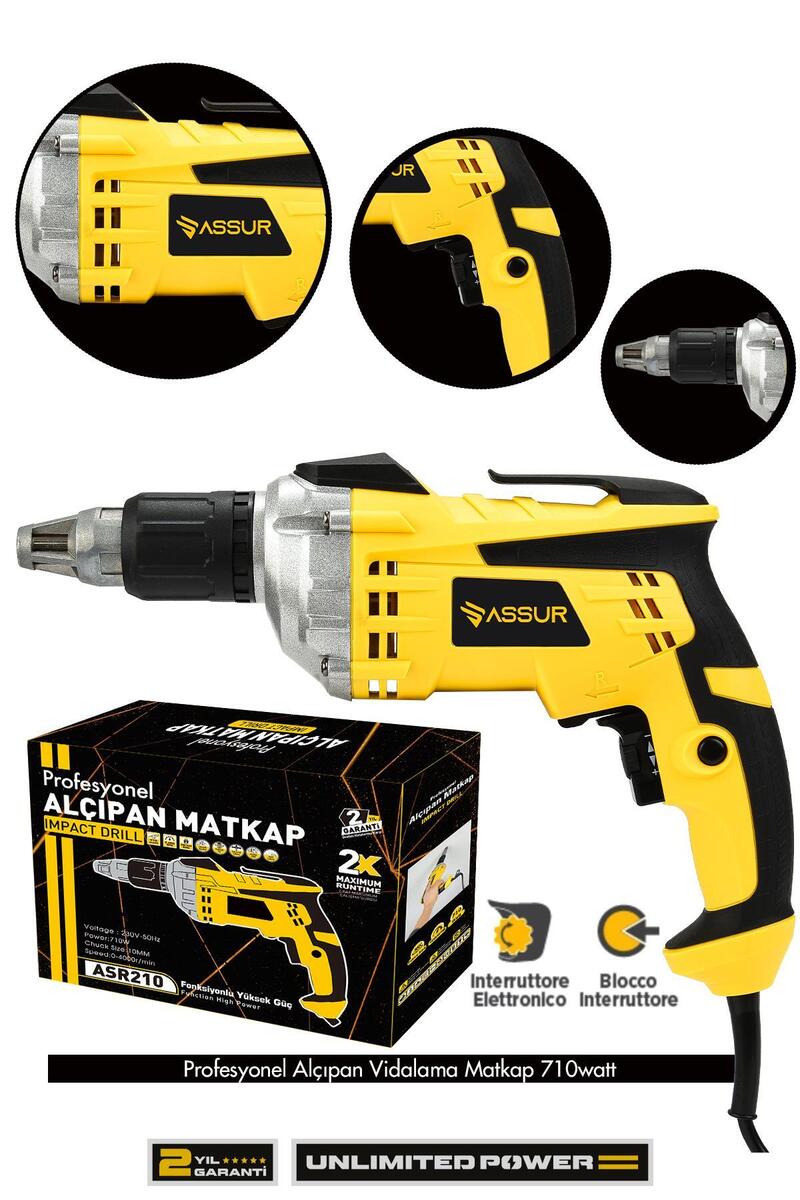 ASSUR 710W 90 Nm Darbeli Alçıpan Vida Tabancası Profesyonel Sarı Vidalama Makinesi
