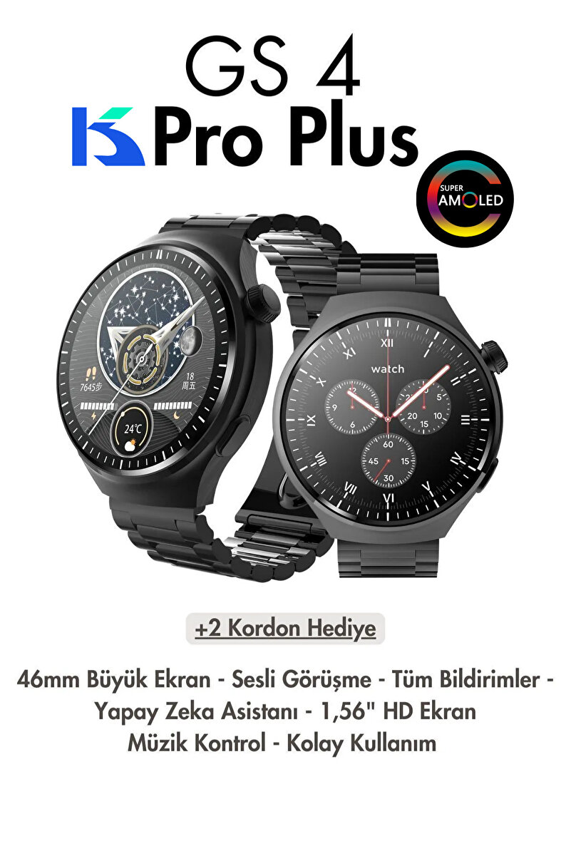 KALİTESENİNLE Watch GS 4 Pro Plus Akıllı Saat HD Ekran 46 mm Kordon Hediyeli İos ve Android Uyumlu
