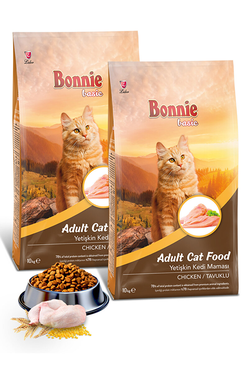 Bonnie Tavuklu Yetişkin Kedi Maması 10 Kg x 2 Adet
