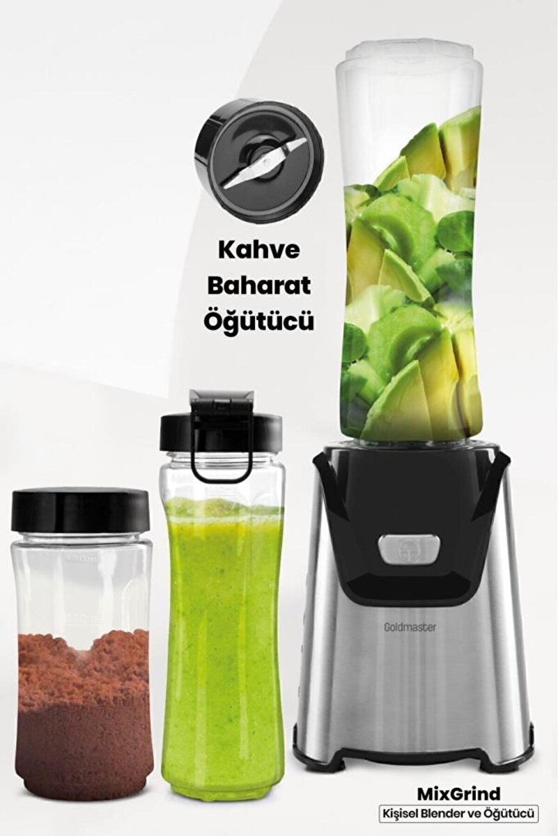 GOLDMASTER Mixgrind 2in1 Paslanmaz Çelik Bıçaklı Kişisel Smoothie Blender Ve Kahve Baharat Öğütücü