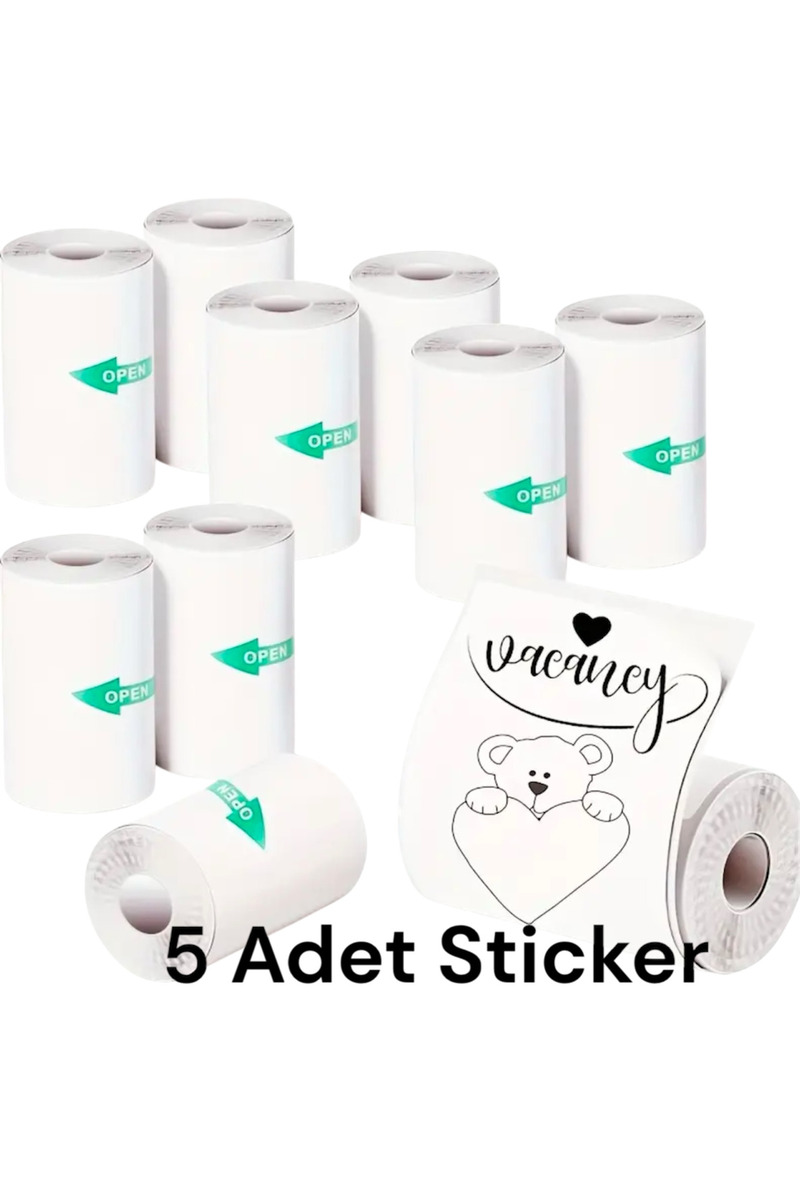 NorthAK 5 Adet Mini Yazıcı Rulosu Beyaz Kendinden Yapışkanlı - 57x25 mm Termal Yazıcı Rulosu Sticker