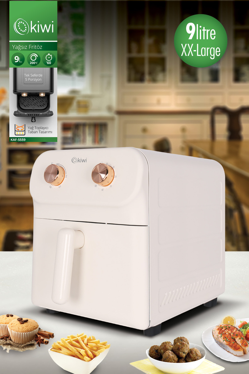 Kiwi Kaf-5559 Air Fryer 9 Lt Yağsız Fritöz 60 Dk Zamanlayıcılı