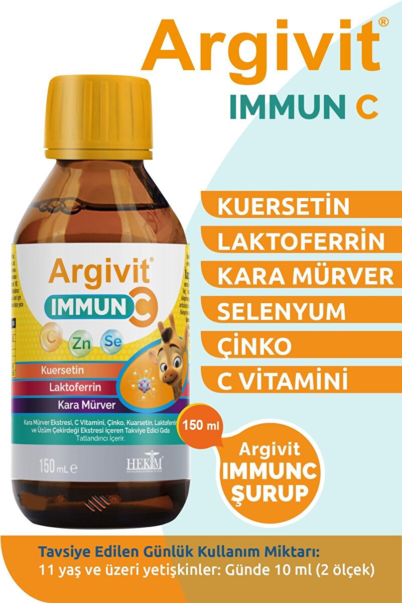 Argivit Immun C Şurup - Kara Mürver, C Vitamini, Çinko, Kuersetin, Laktoferrin Içeren Şurup 150 ml 8