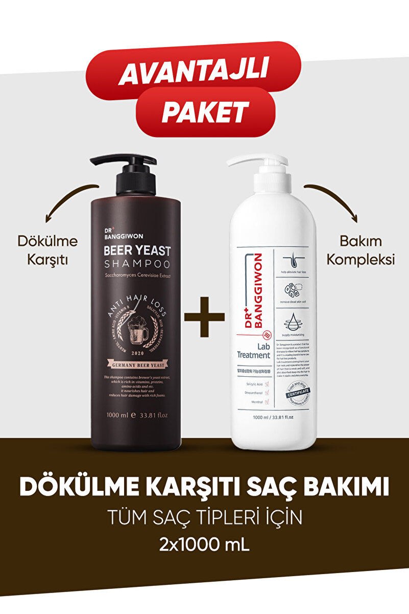 DR BANGGIWON Bira Mayası Özü Şampuanı Ve Lab Treatment Saç Bakım Seti 7 Tip Protein Içeren Güçlendirici 2x1000 Ml