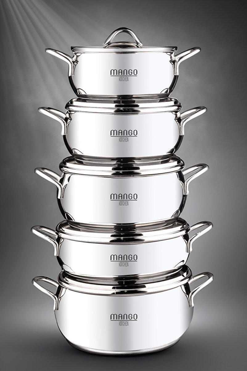 WEYNE Mango Kitchen Dara Steel - 10 Parça Çelik Tencere Seti Paslanmaz Çelik Master Steel 18/10 Çelik