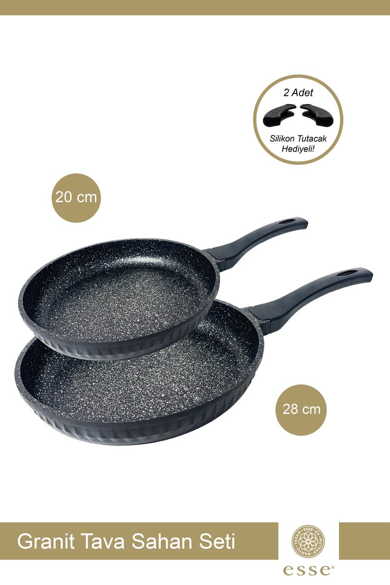 Esse Granit Döküm 2'li Tava Seti Siyah 20 Cm/28 Cm ESS001