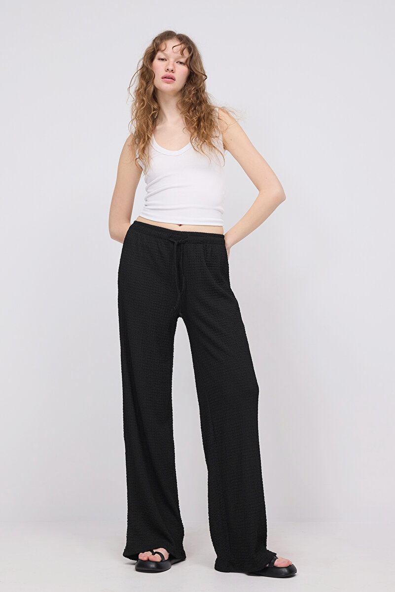 Dokulu Wide Leg Pantolon Pn10680-k3