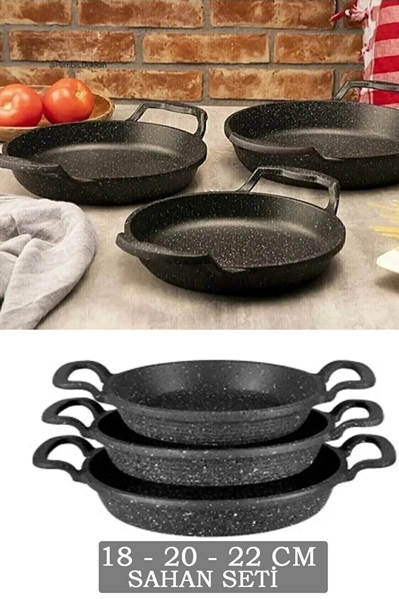 Tugomer 3'lü Granit Döküm Sahan Seti - 18-20-22 cm Yapışmaz Tava Seti