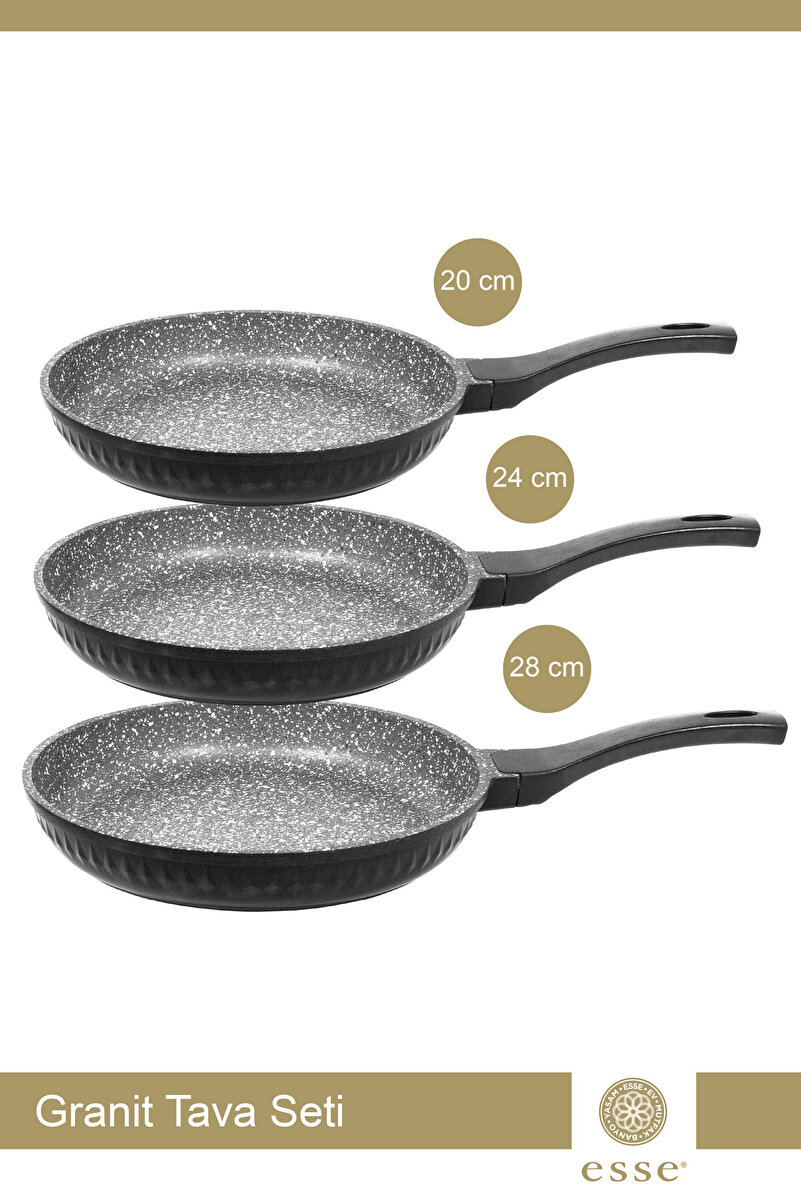 Esse Granit Döküm 3'lü Tava Seti Siyah 20 Cm/24 Cm/28 Cm E403