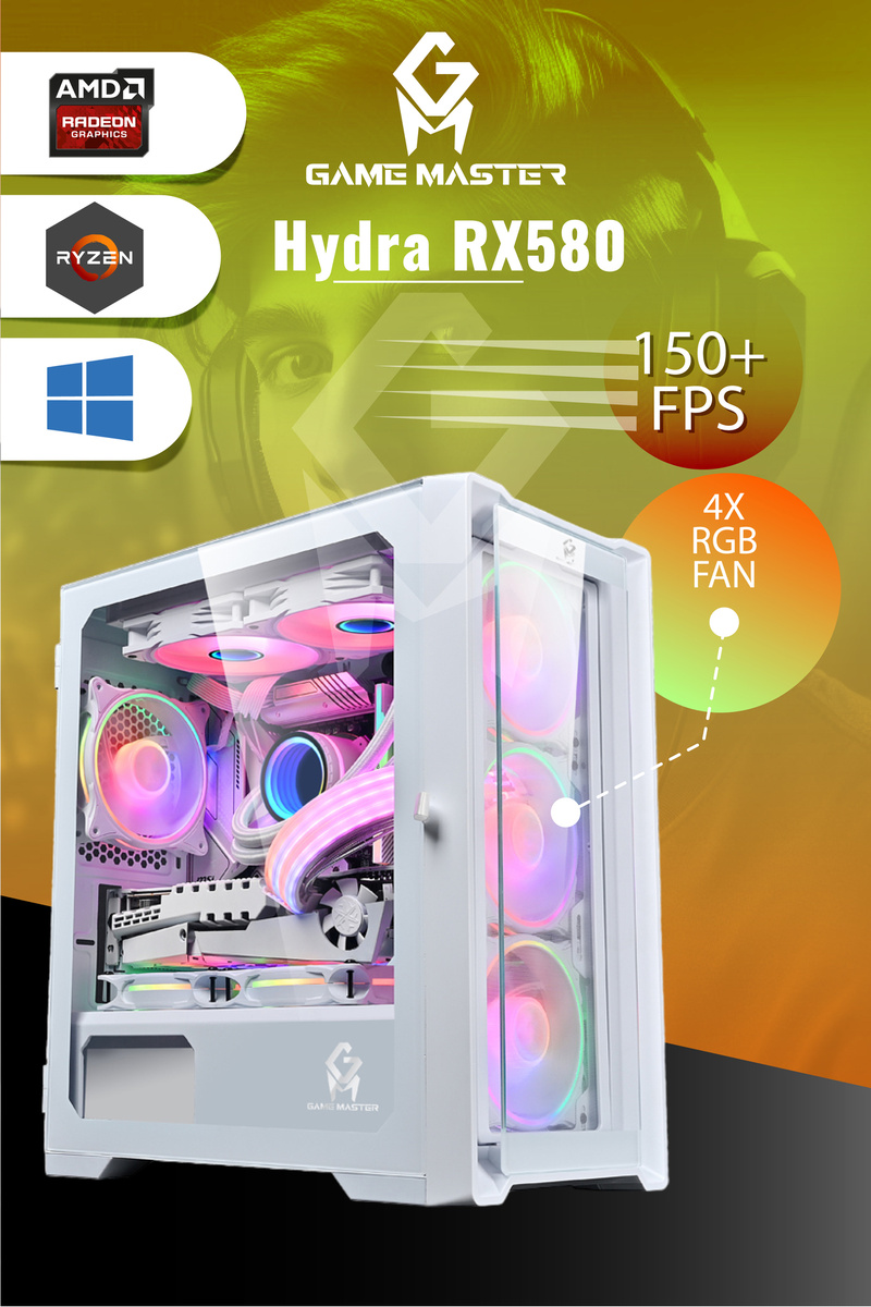 GM Game Master Hydra RX580 Ryzen 5 5500 CPU 16GB 3200MHz RAM 512GB NVMe M.2 SSD RX580 8GB Ekran Kartı Gaming Pc