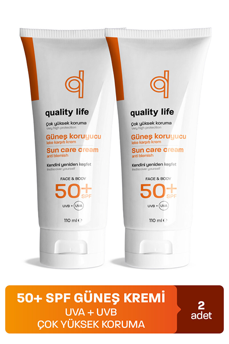 Quality Life Vücut Güneş Kremi - 2 Adet Güneş Ürünü - SPF 50 Faktör Güneş Koruyucu Yağlı Karma Kuru Ciltler İçin
