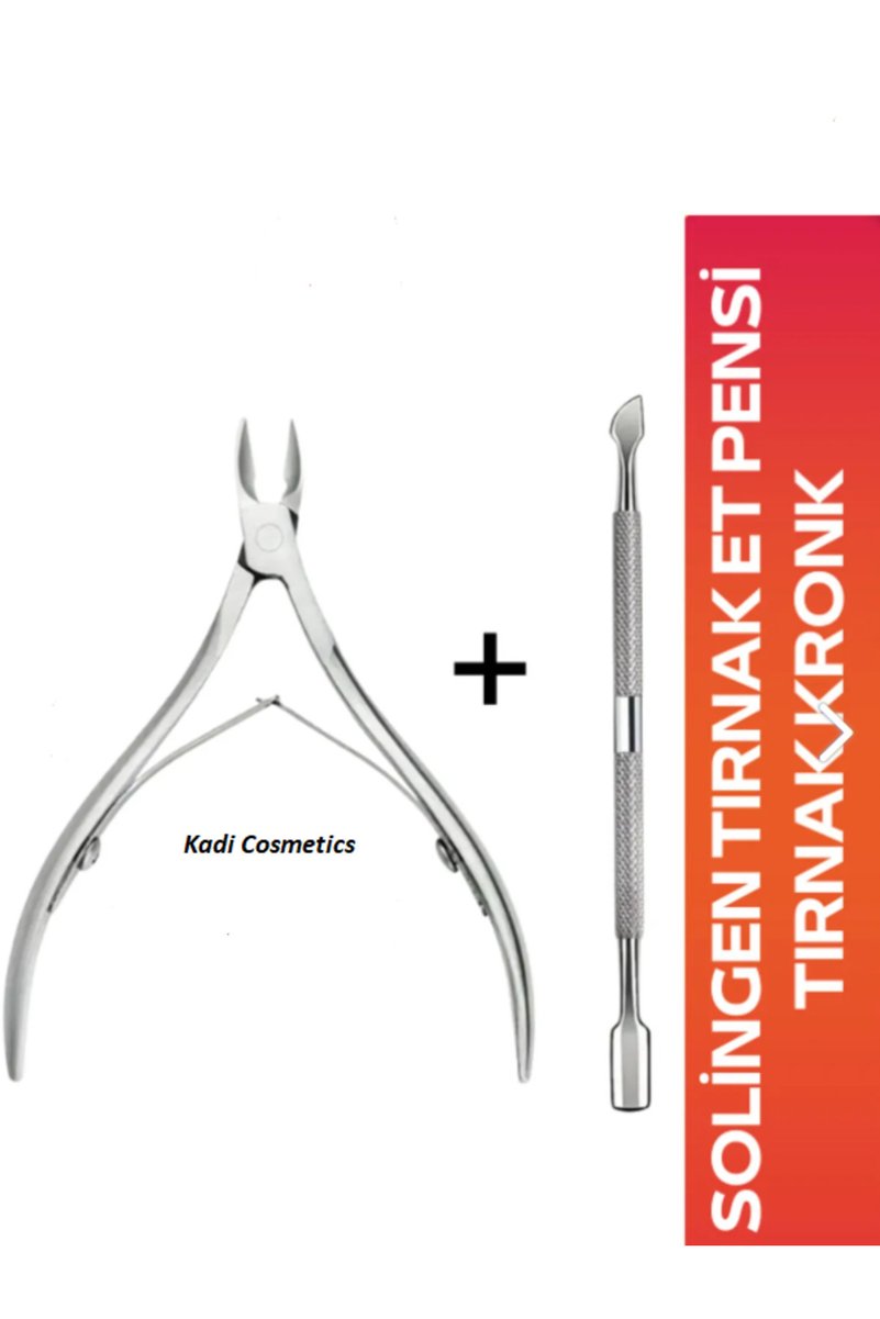 Kadi Cosmetics Solingen Paslanmaz Çelik Tırnak Et Pensi + Et İtici Çelik Kronk