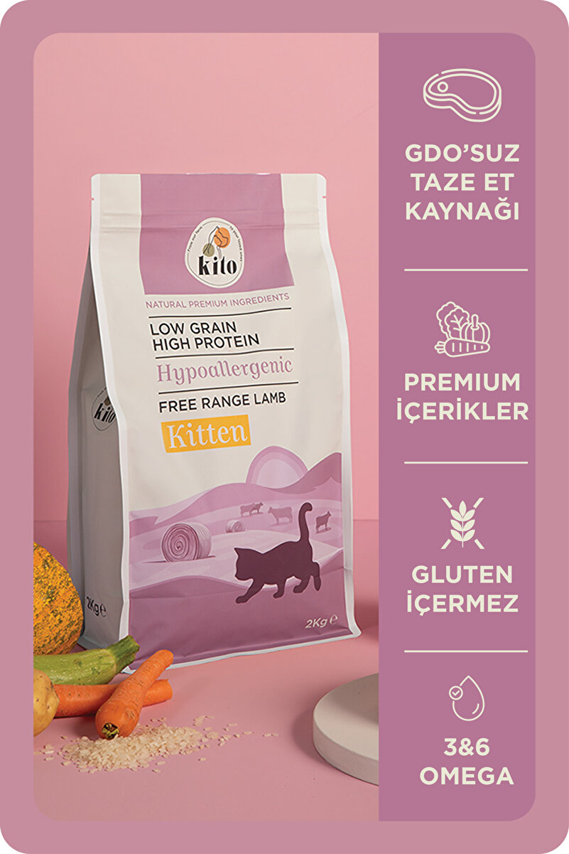 Kito Doğal Besi Kuzu Etli Yavru Kedi Maması 2 Kg (SÜPER PREMİUM MAMA)