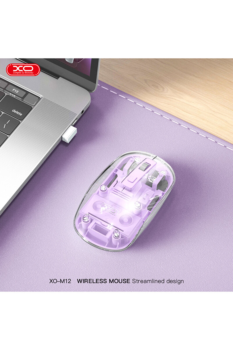 Xo Şeffaf Tasarım Renkli Alt Yüzey TYPE-C Şarj 300 Mah Dahili Bataryalı Şarjlı Kablosuz Mouse